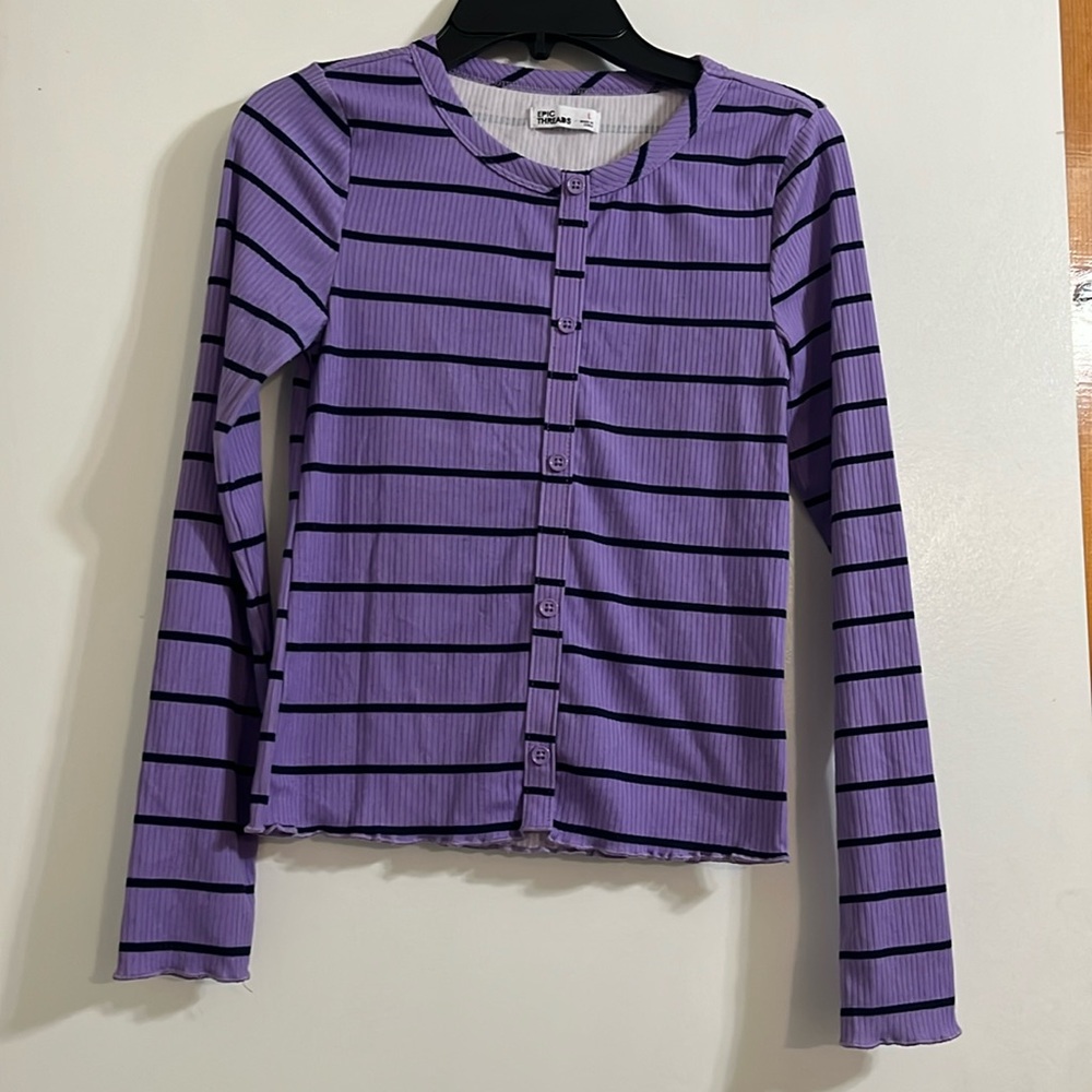 EPIC THREADS Girls Striped Top size L purple and black False bottom down front